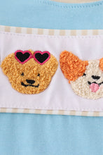 Load image into Gallery viewer, Blue puppy french knot romper