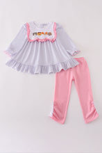 Load image into Gallery viewer, Purple puppy french knot stripe pants set