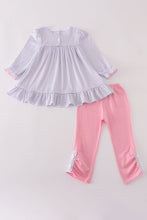 Load image into Gallery viewer, Purple puppy french knot stripe pants set