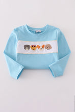 Load image into Gallery viewer, Blue puppy french knot pants set