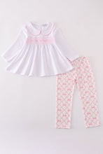 Load image into Gallery viewer, Pink bow smocked pants set
