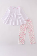 Load image into Gallery viewer, Pink bow smocked pants set