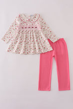 Load image into Gallery viewer, Pink rose hand smocked pants set