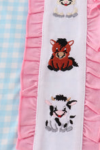 Load image into Gallery viewer, Blue farm embroidery gingham ruffle pants set