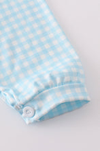 Load image into Gallery viewer, Blue farm embroidery gingham ruffle pants set