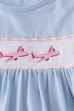 Load image into Gallery viewer, Blue airplane embroidery stripe ruffle pants set