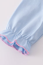 Load image into Gallery viewer, Blue airplane embroidery stripe ruffle pants set