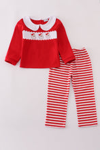Load image into Gallery viewer, Red santa claus smocked stripe pants set