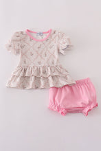 Load image into Gallery viewer, Pink floral print ruffle bloomer set