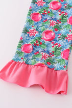 Load image into Gallery viewer, Blue christmas tree smocked ruffle jumpsuit set