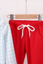 Load image into Gallery viewer, Blue car embroidery gingham pants set