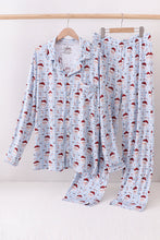 Load image into Gallery viewer, Blue santa claus bamboo dad pajamas set