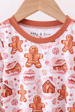 Load image into Gallery viewer, Brown gingerbread house bamboo pajmas romper