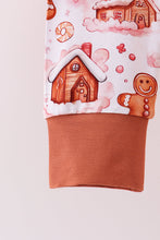 Load image into Gallery viewer, Brown gingerbread house bamboo pajmas romper