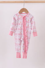 Load image into Gallery viewer, Pink train bamboo pajamas zipper romper