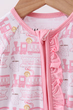 Load image into Gallery viewer, Pink train bamboo pajamas zipper romper