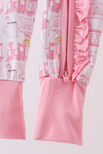 Load image into Gallery viewer, Pink train bamboo pajamas zipper romper