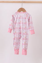 Load image into Gallery viewer, Pink train bamboo pajamas zipper romper