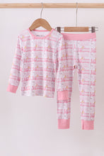 Load image into Gallery viewer, Pink train bamboo pajamas set