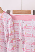 Load image into Gallery viewer, Pink train bamboo pajamas set