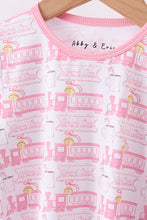 Load image into Gallery viewer, Pink train bamboo pajamas set