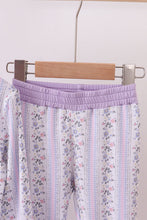 Load image into Gallery viewer, Lavender floral ruffle bamboo pajams pants set
