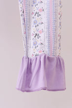 Load image into Gallery viewer, Lavender floral ruffle bamboo pajams pants set