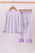 Load image into Gallery viewer, Lavender floral ruffle bamboo pajams pants set