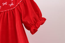 Load image into Gallery viewer, Red bow embroidery velvet dress