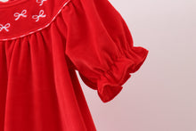 Load image into Gallery viewer, Red bow embroidery velvet dress