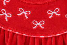 Load image into Gallery viewer, Red bow embroidery velvet dress
