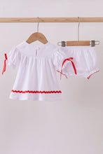 Load image into Gallery viewer, White santa claus smocked bloomer set
