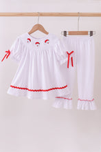 Load image into Gallery viewer, White santa claus smocked ruffle pants set