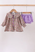 Load image into Gallery viewer, Purple floral ruffle bloomer set