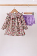 Load image into Gallery viewer, Purple floral ruffle bloomer set