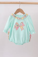 Load image into Gallery viewer, Blue bow floral applique ruffle bubble