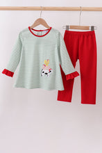 Load image into Gallery viewer, Green farm applique stripe ruffle pants set