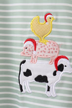 Load image into Gallery viewer, Green farm applique stripe ruffle pants set