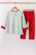 Load image into Gallery viewer, Green farm applique stripe ruffle pants set