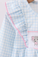 Load image into Gallery viewer, Blue animal smocked ruffle bloomer set