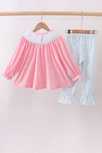 Load image into Gallery viewer, Pink animal smocked ruffle pants set