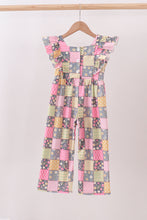 Load image into Gallery viewer, Yellow floral checkered ruffle jumpsuit