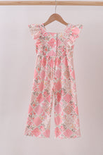 Load image into Gallery viewer, Pink floral checkered ruffle jumpsuit