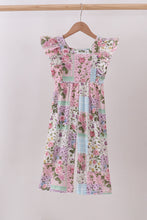 Load image into Gallery viewer, Purple floral checkered ruffle jumpsuit