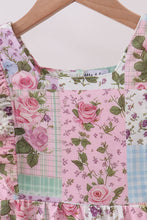 Load image into Gallery viewer, Purple floral checkered ruffle jumpsuit