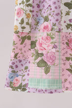 Load image into Gallery viewer, Purple floral checkered ruffle jumpsuit