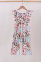 Load image into Gallery viewer, Purple floral checkered ruffle jumpsuit
