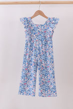 Load image into Gallery viewer, Blue floral ruffle jumpsuit