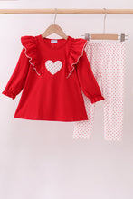 Load image into Gallery viewer, Red heart applique ruffle pants set