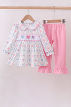 Load image into Gallery viewer, Multicolored heart smocked ruffle pants set